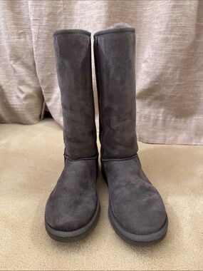 UGG Tall Gray Suede Winter Boots with Plush Lining